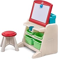 Step2 Flip & Doodle Easel Desk with Stool - 2-in-1 Kids Activity Table, Magnetic Dry Erase Art Board for Toddlers 2+