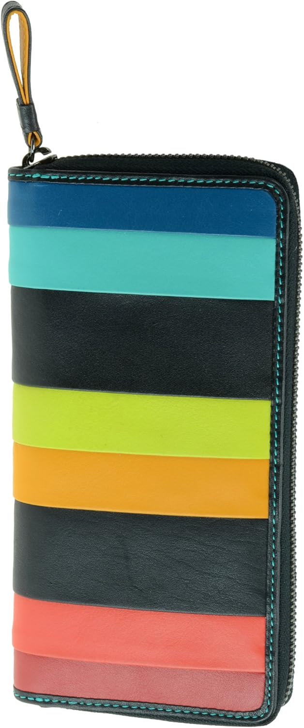 Visconti STR5 Women's Secure RFID Blocking Large Leather Bifold Zip-Around Clutch Wallet Purse - Black Multi