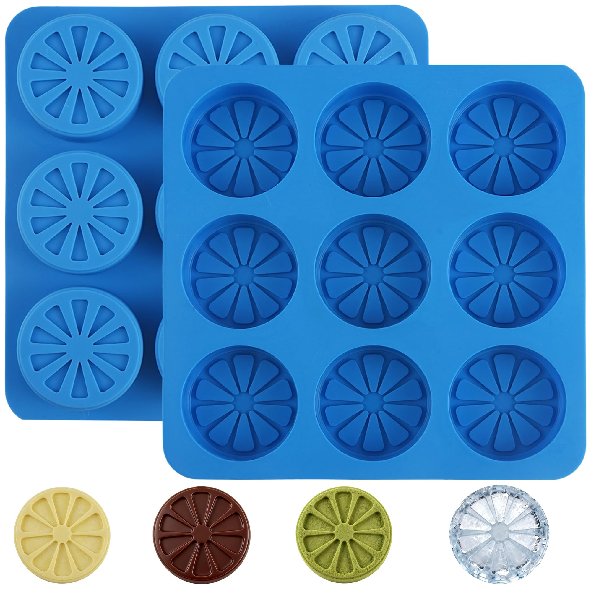 Sidosir 2Pcs Lemon Ice Chocolate Silicone Molds, 9 Cavity Non-Sticking Fruit Shaped Silicone Ice Molds for Making Chocolate Cupcake and Jelly, 3D Ice Lemon Mold for Daily Baking, Ice and Candy Making