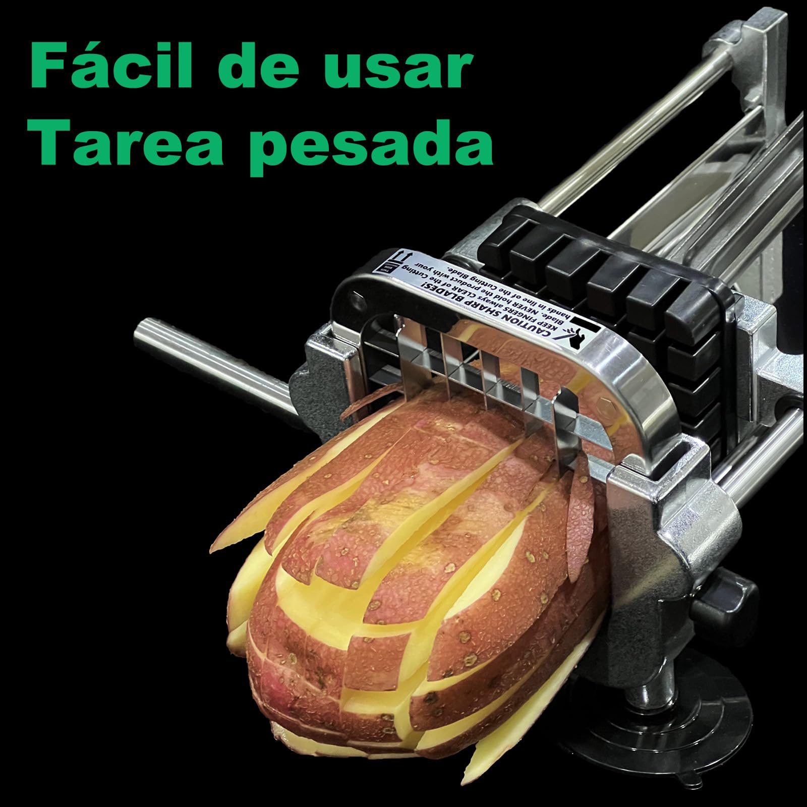 EASCANDY Cortador Profesional de Patatas Fritas, Cortador de Acero Inoxidable con Cuchillas de 12,7 mm, 9,5 mm y 6,35 mm, Resistente para Batatas, Zanahorias, Ñames y Pepinos