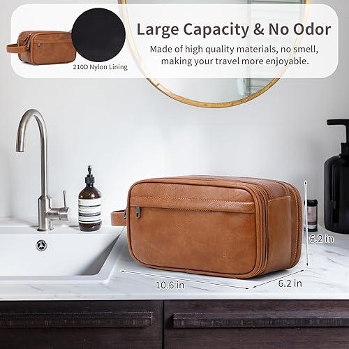 Miniatura 4 de Neceser de viaje, organizador de artículos de tocador, bolsas de cosméticos de piel sintética, Marrón, Viajes