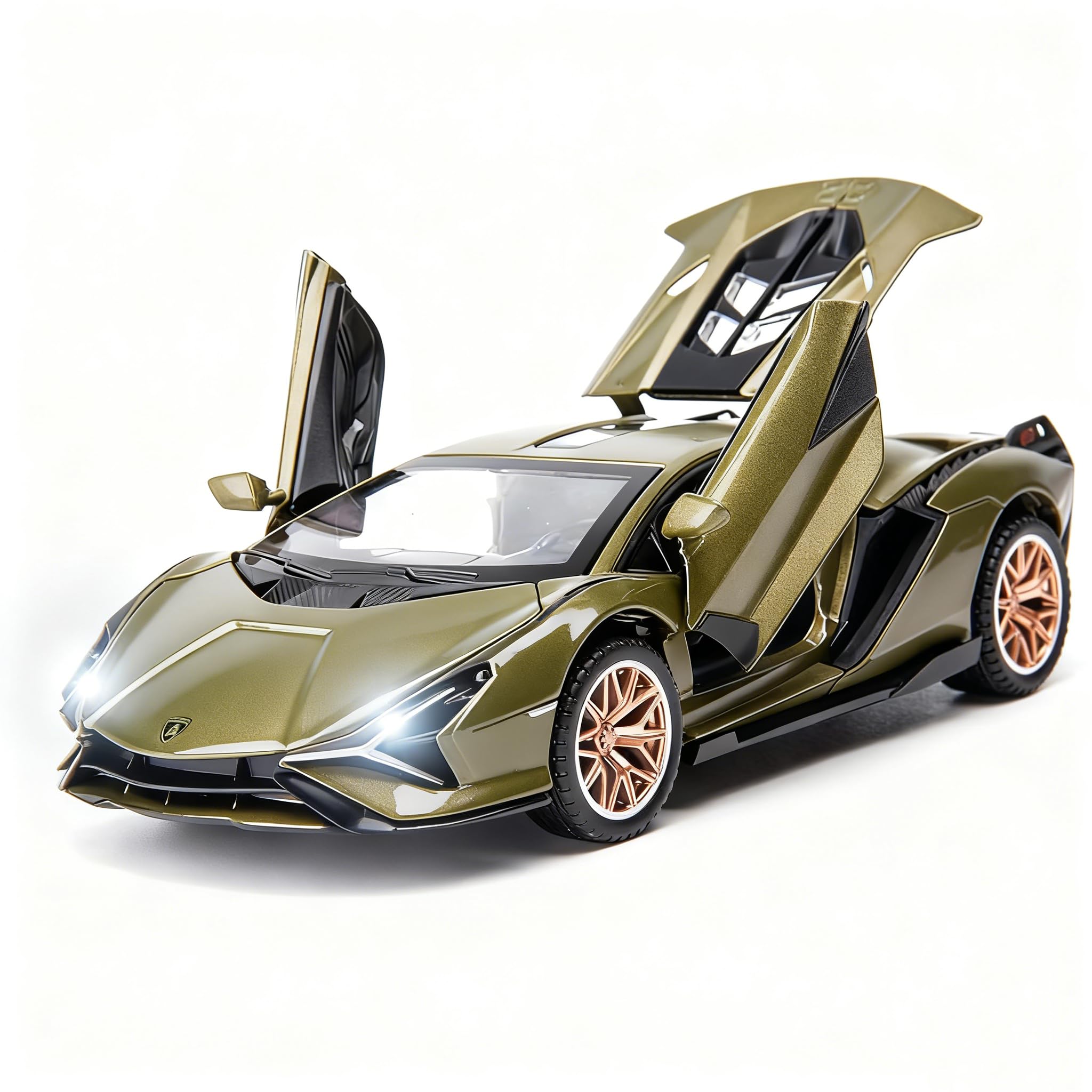 1/32 Scale Lamborghini Sián FKP37 Car Model Toy, Sound and Light Pull Back Car Zinc Alloy Casting Toys for Kids Boy Girl Gift (Army Green)