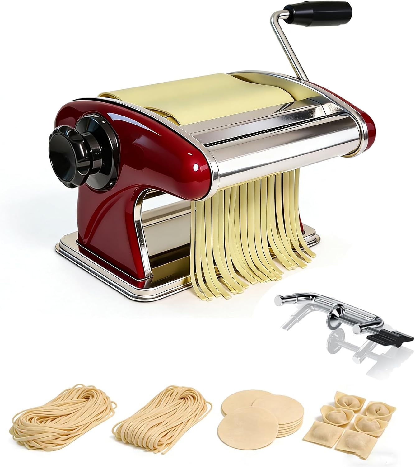 XINGYUEXUAN Pasta Maker Machine- Stainless Steel Manual Noodle Maker with 2mm/4mm Cutters, Hand Crank for Homemade Spaghetti & Fettuccine