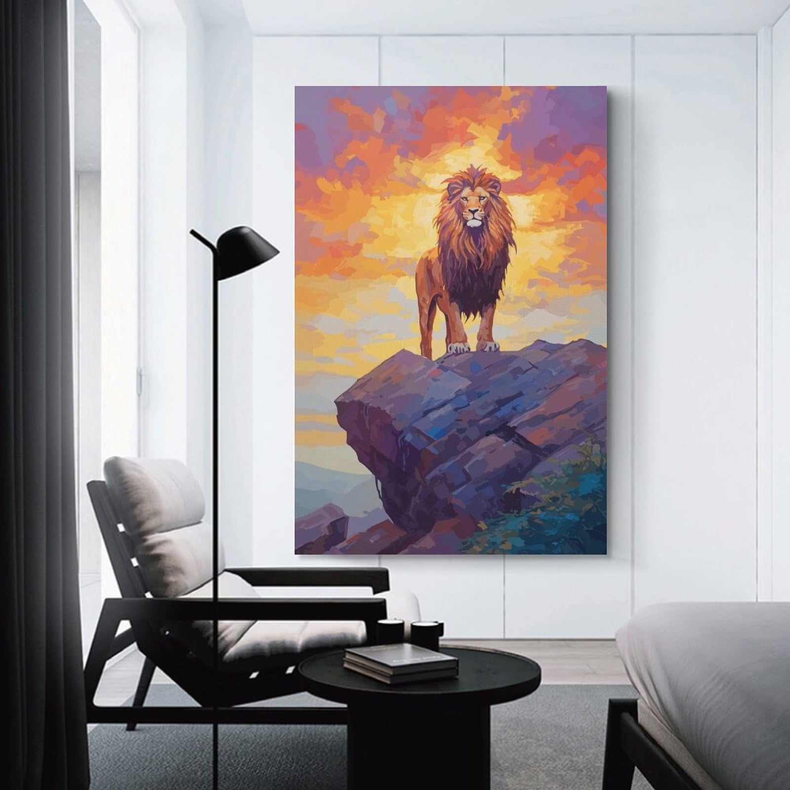 Junmoney Lion Canvas Art Print 24x36inch(60x90cm), for New Homes, Bedrooms Or Workspaces, Gift Idea for Housewarming And Birthdays