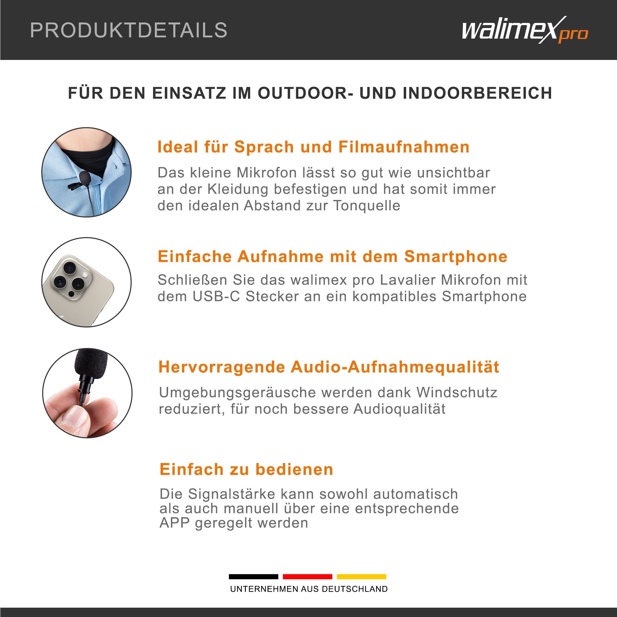 Walimex pro Boya M3 mikrofon wtykowy typu USB-C – mały, wydajny mikrofon lawalierski 50 Hz – 20 kHz do smartfonów, tabletów, komputerów PC ze złączem USB-C, do wywiadów, vlogowania, moderowania