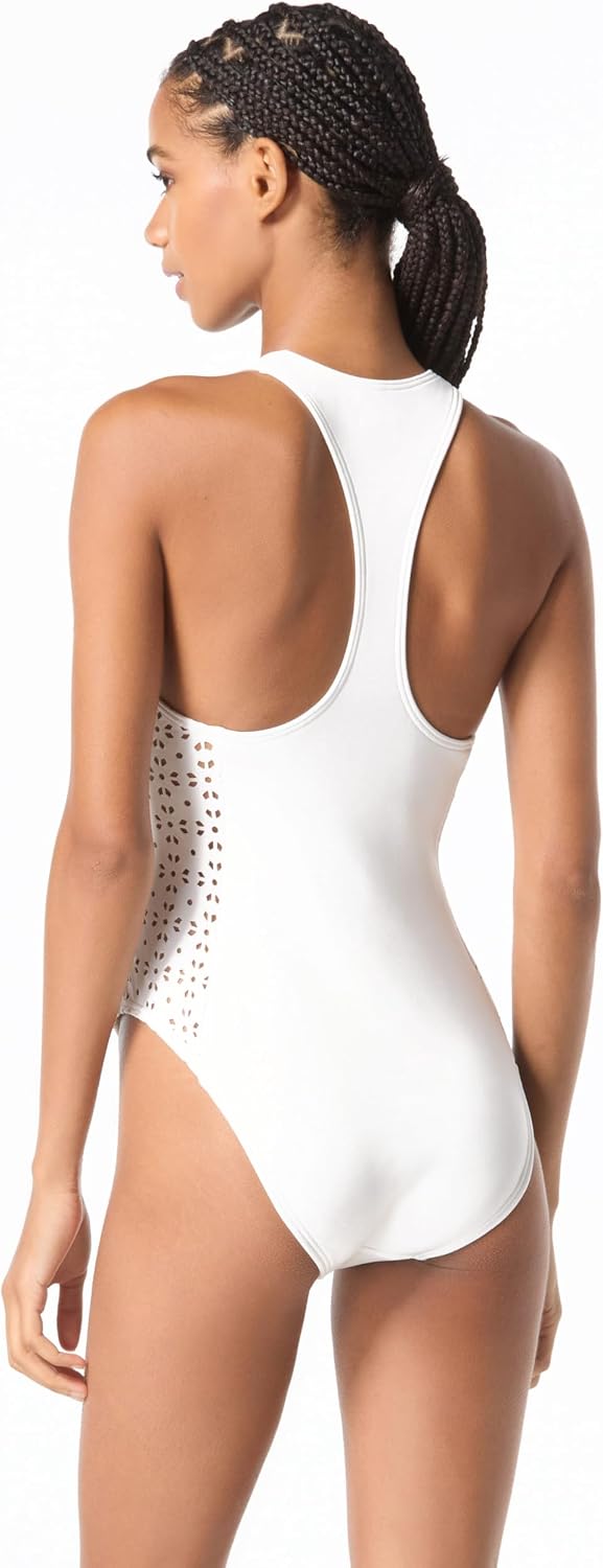 Michael Kors Women's Laser Cut Scuba Zip Front One Piece