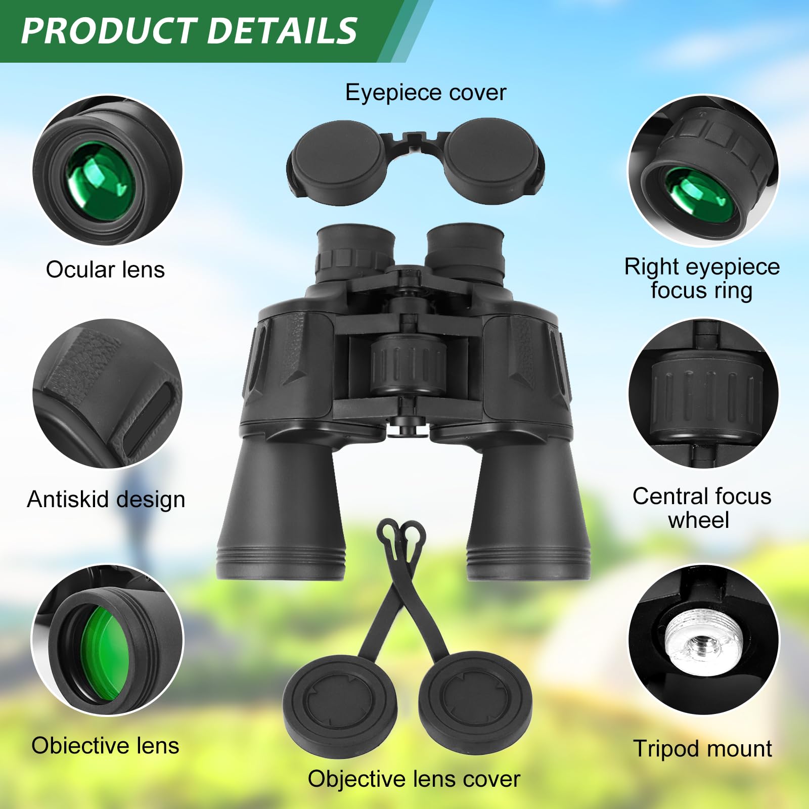 20x50 High Power Binoculars for Adults Bird Watching,Waterproof Binoculars Telescope with Clear Vision, BAK4 Prism, FMC Lens, Ideal Essenstials for Travel Camping Hiking Football Games Black — view 6