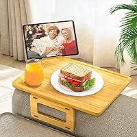 Vista 17 de Smatdecis Bandeja de brazo para sofá, mesa de clip para brazos, mesa de bandeja para reposabrazos adecuada para bebidas caseras, comida rápida, Negro