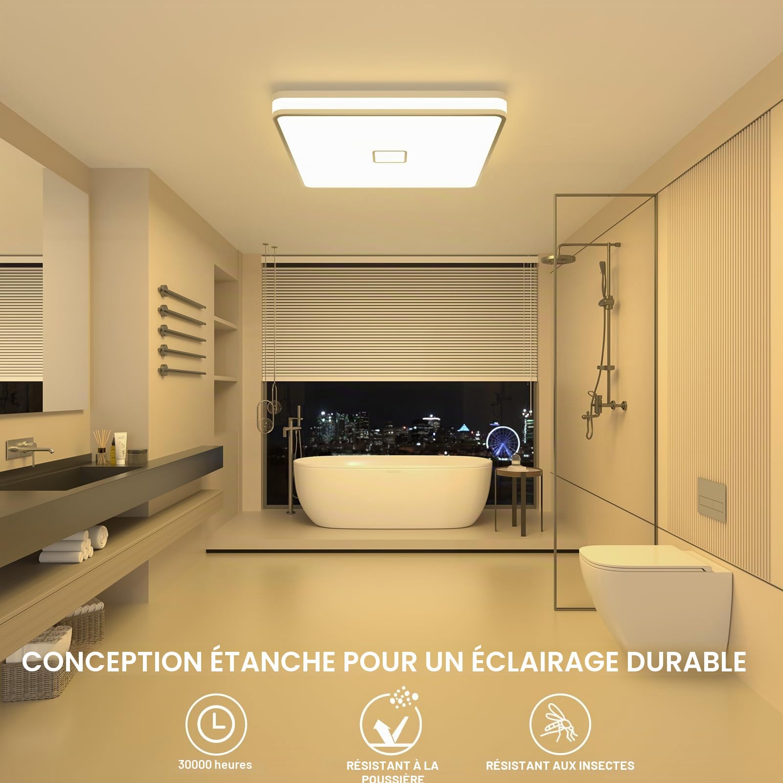 Airand plafonnier LED salle de bain 3000K