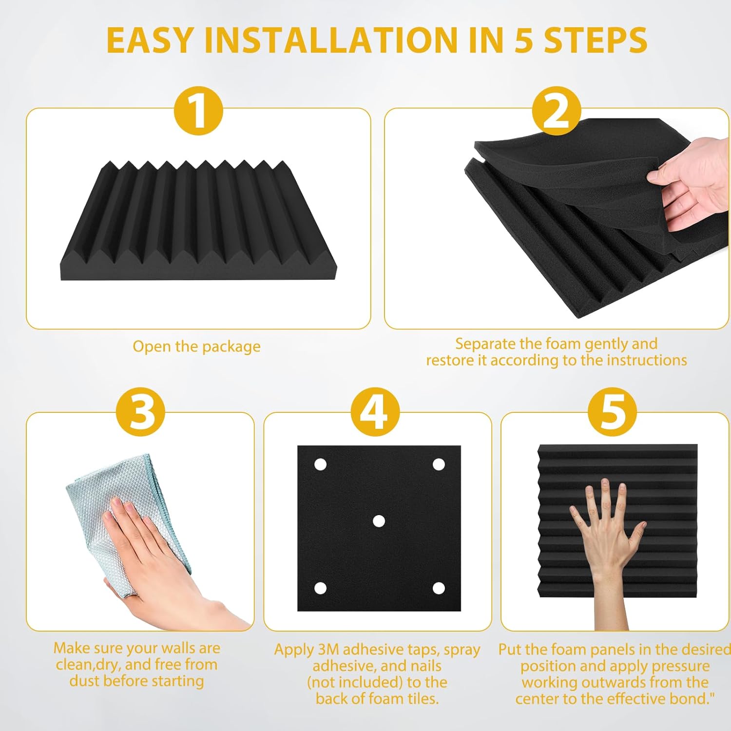 Acoustic Foam Panels Sound Absorbing 12 Pack - 1" X 12"X 12" Sound Proof Panels Noise Reducing for Walls, High Density Sound Deadening Panels Black Wedge for Studio Recording & Office & Home