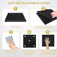 Vista 7 de Paquete de 12 paneles de espuma acústica, cuñas insonorizantes de alta densidad de 1 x 12 x 12 pulgadas para pared, recuperación rápida, resistentes