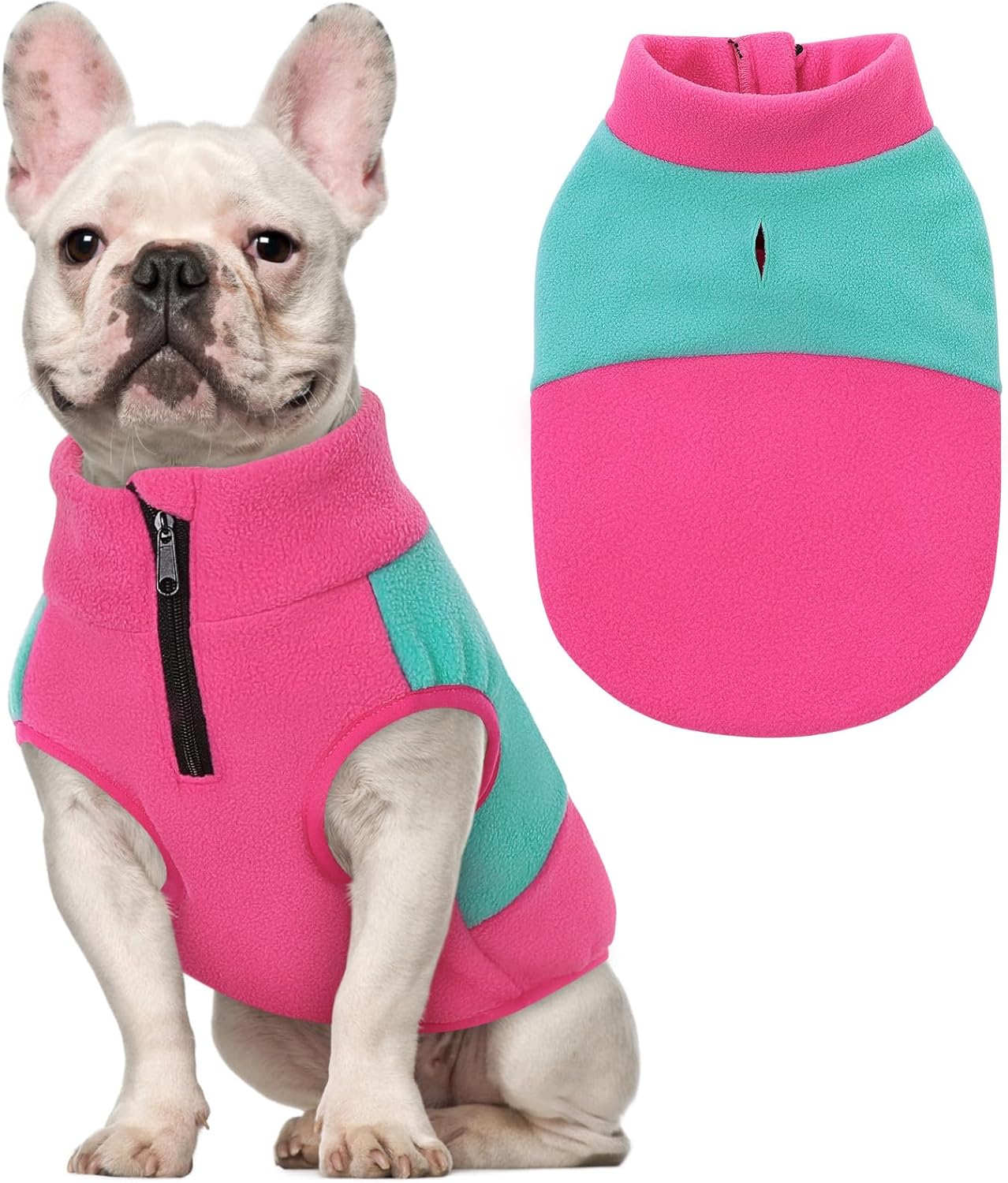 Queenmore Dog Sweater - Fleece Jacket for Large Dogs - Winter Pet Apparel Boy Or Girl, Fuchsia/Mint, XL