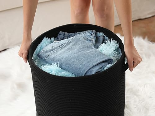 Miniatura 8 de Cesta de almacenamiento extra grande de 16 x 16 x 18 pulgadas con tapa, cestas de almacenamiento de cuerda de algodón, canasta de lavandería,