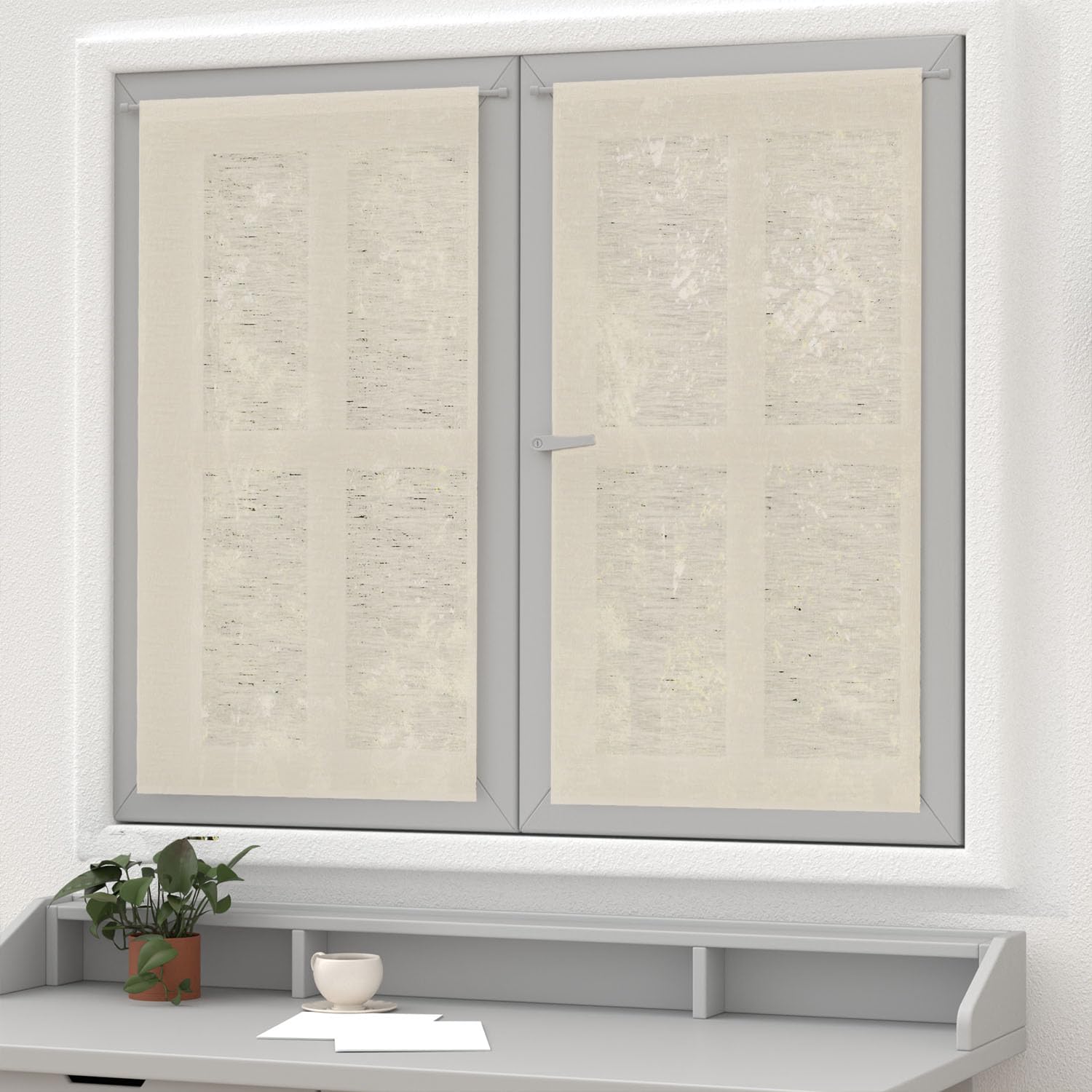 Soleil d'ocre, Pair of Linen Half Curtain 60 x 160 cm Natural Linen
