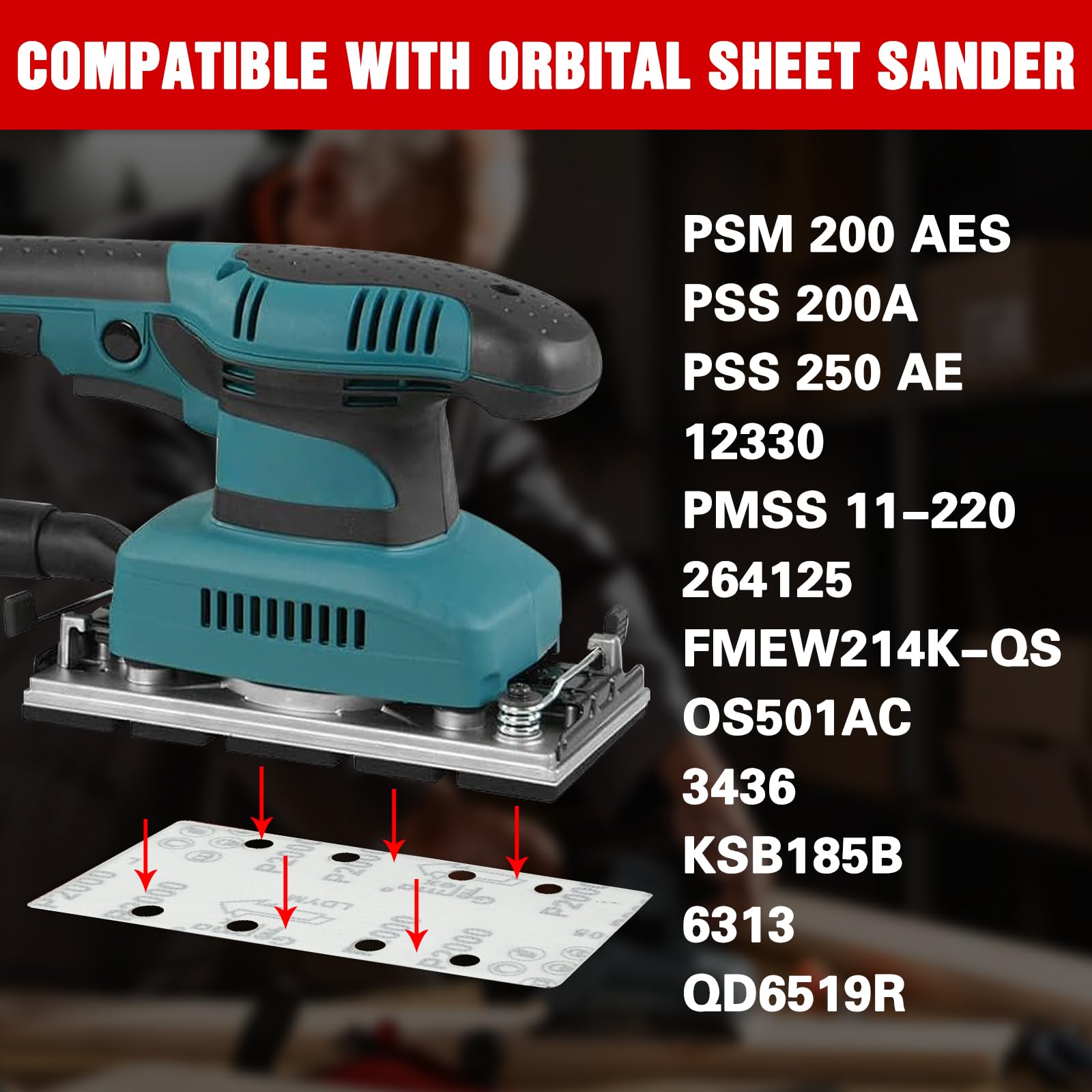 75PCS 93x185 mm Sanding Sheet P80 Sandpaper 8 Holes for 1/3 Sheet Finishing Sander, Red - Image 3