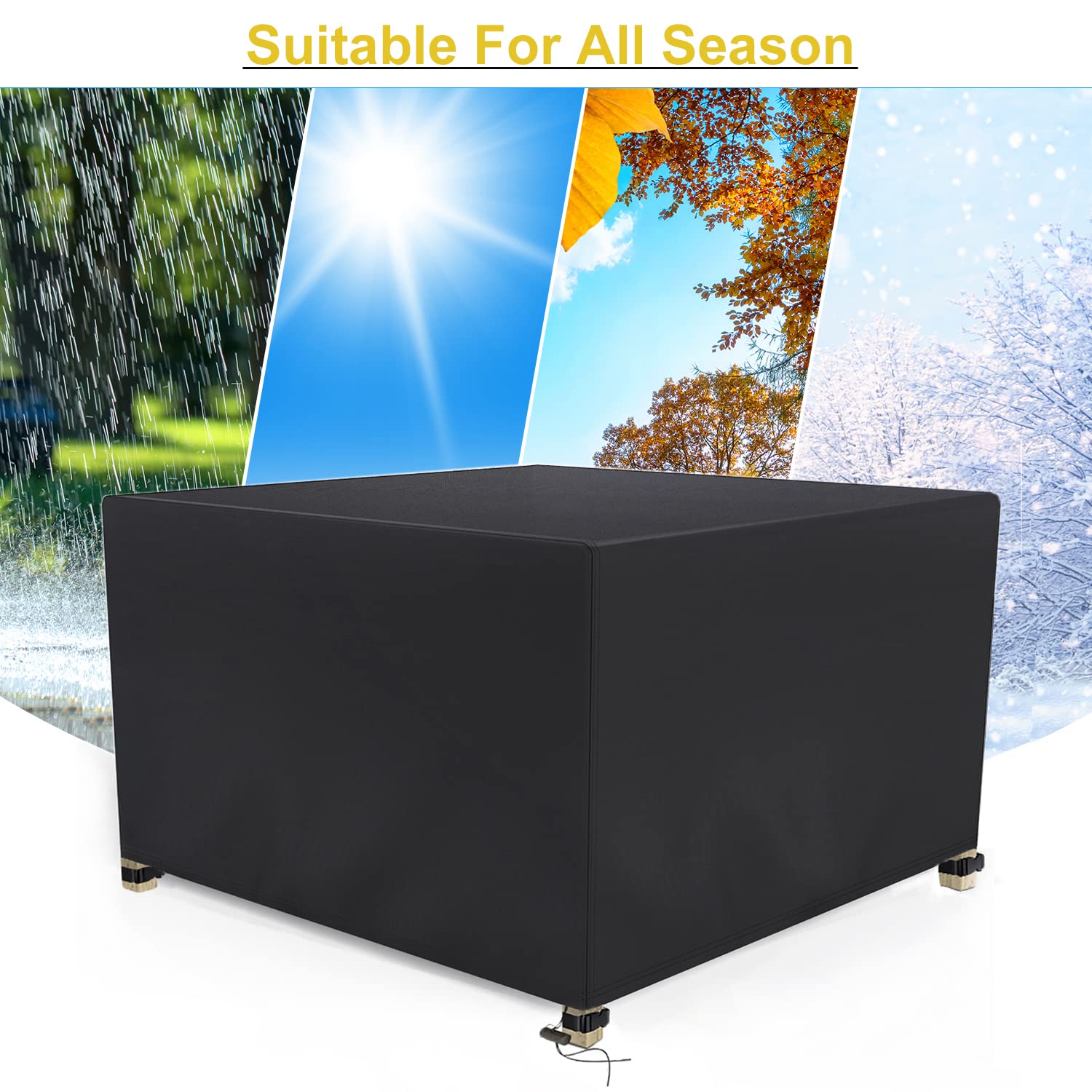 Funda Muebles Jardin Impermeable 126x126x74 cm, 600D Oxford, Funda Mueble Exterior, a Prueba de Viento, Anti-UV, Funda Mesa Jardin con Salida de Aire, Hebillas, Cordón Ajustable