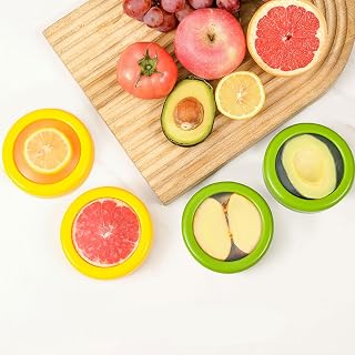 Generic Silicone Fruit And Vegetable Containers For Fridge,Reusable Holder For Food Storage,Fresh Stretch Pods For Food Saver (Yellow,Yellow,Green,Green), FDPOD-02
