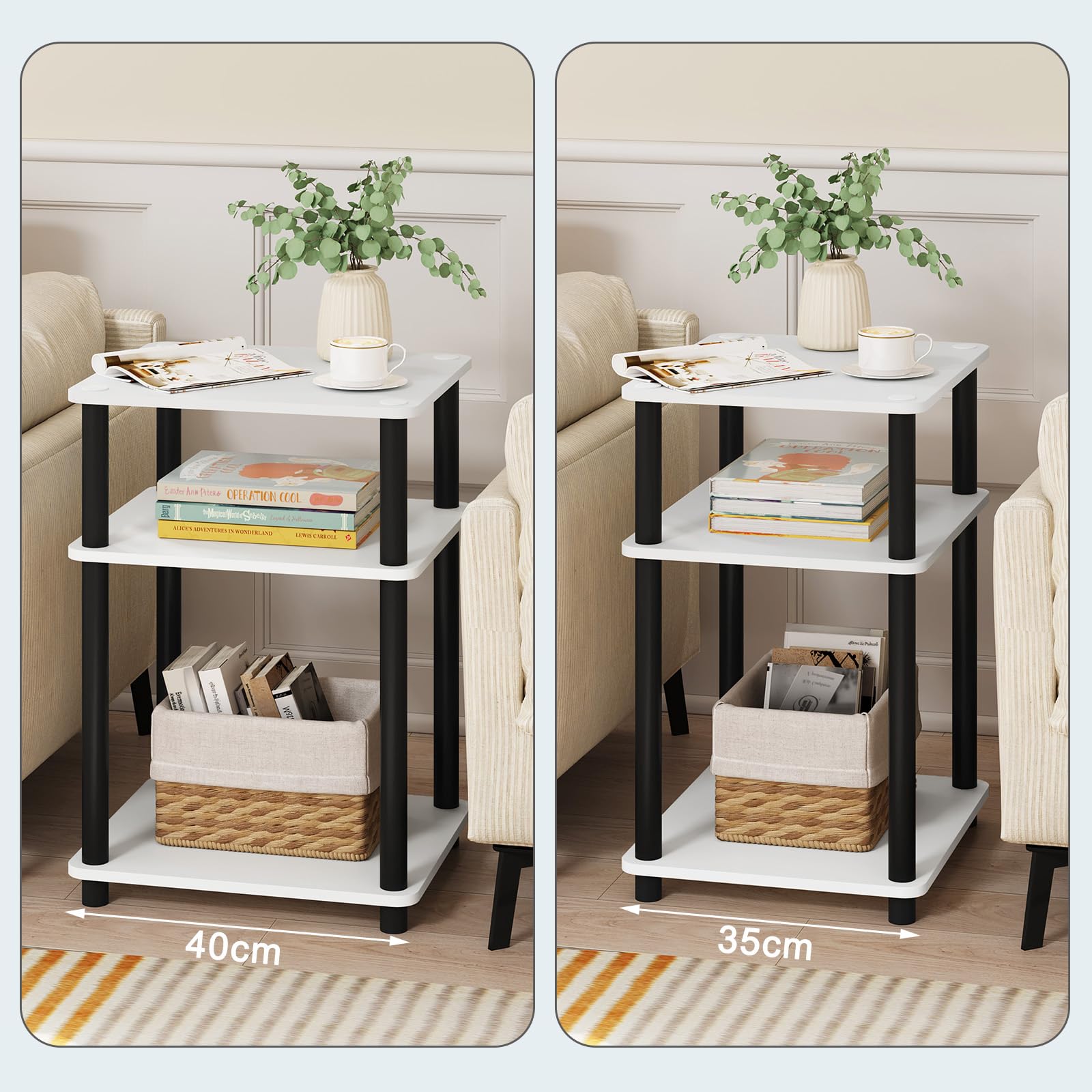 EUGAD 2 x Table de Chevet, 40x35x57,5 cm, Noir + Blanc