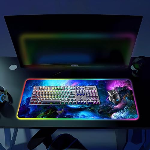 Miniatura 6 de Alfombrilla de mouse para juegos RGB, alfombrilla de mouse grande con luz LED, almohadilla de teclado para juegos, accesorios para escritorio, base