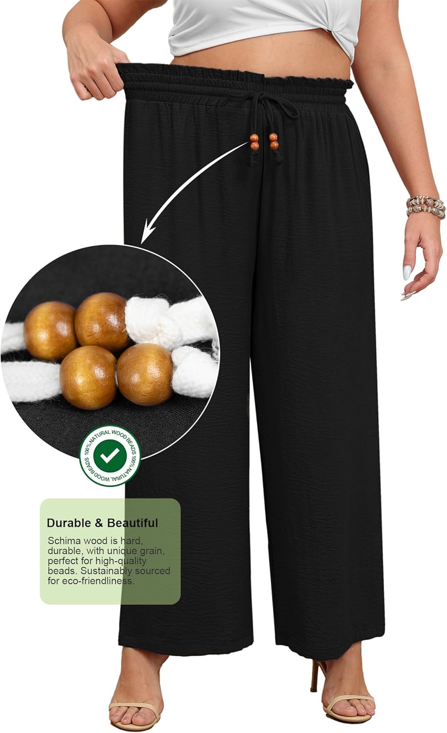 Lastshe Plus Size Wide Leg Pants for Women Elastic High Waisted Drawstring Loose Lounge Long Palazzo Trousers with Pockets - Image 4