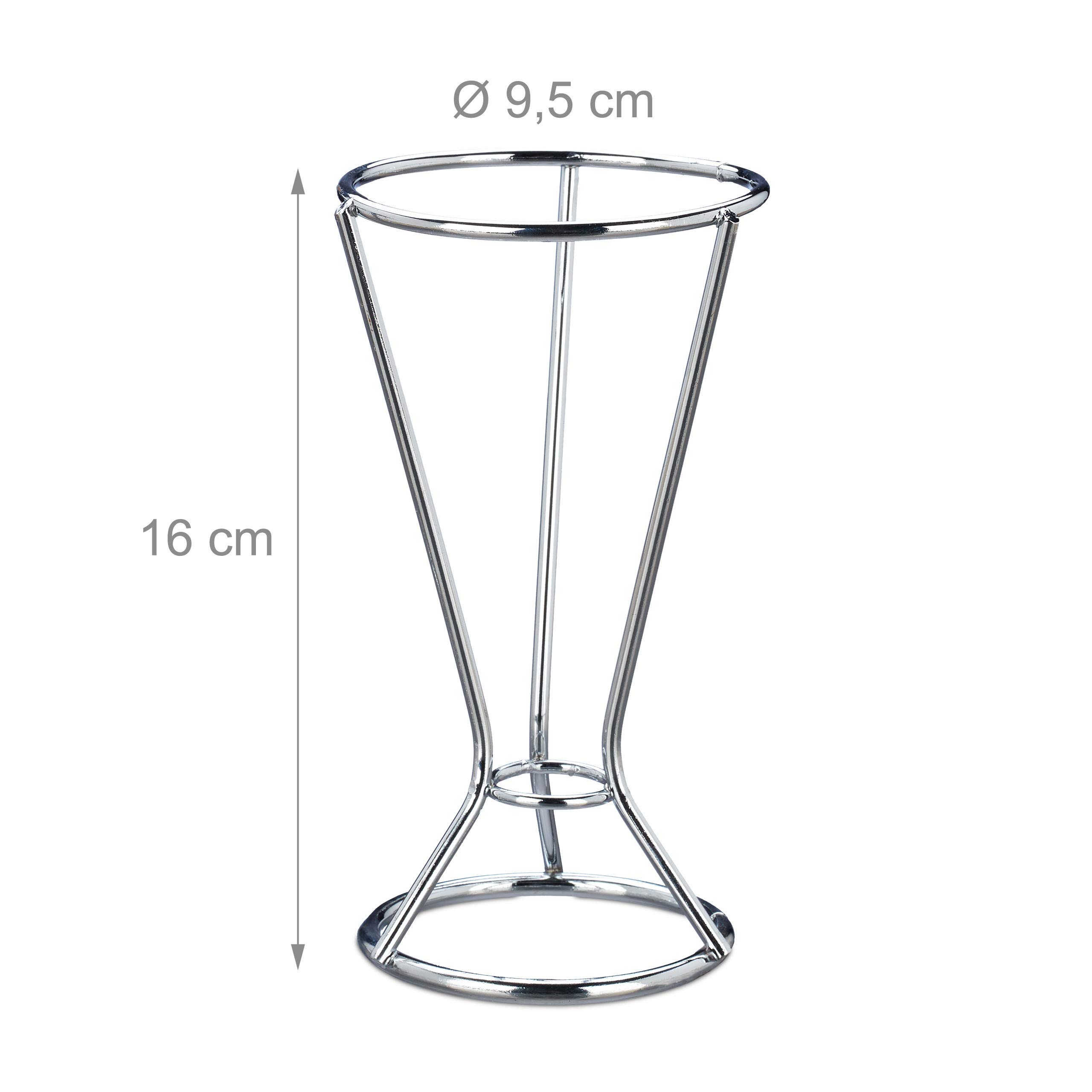 Relaxdays 20x Porta Patatine Fritte, Acciaio Inox, per Coni di Carta con Fritti e Verdure, HD 16 x 9,5 cm, Argento