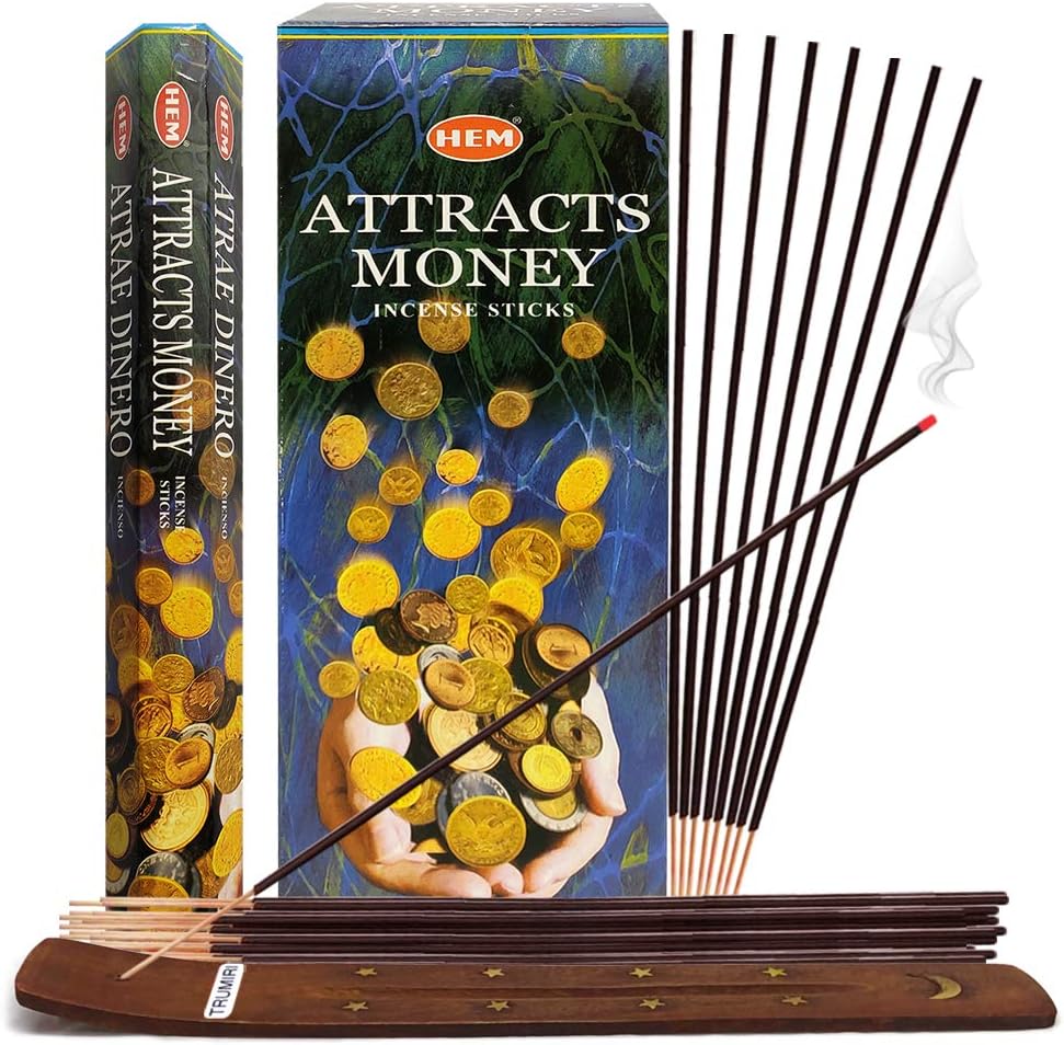 Attracts Money Incense Sticks and Incense Stick Holder Bundle Insence Insense Hem Incense Sticks