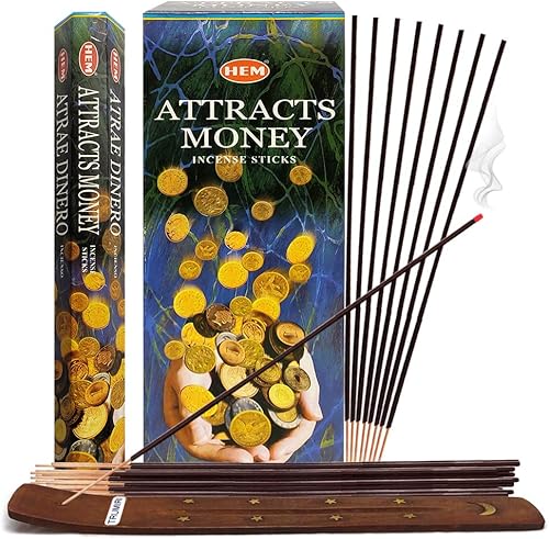 Atracts Money Incense Sticks and Incense Stick Holder Bundle Insence Insense Hem Varillas de incienso