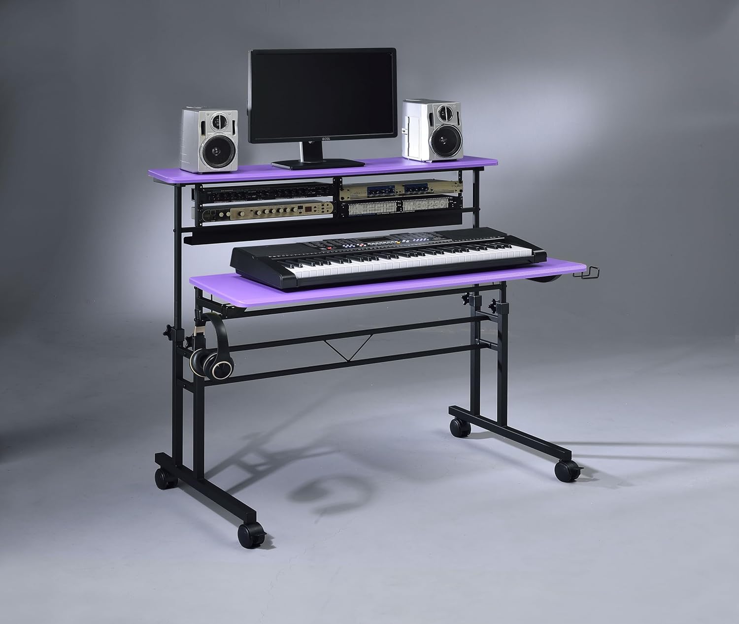 BE100 Series Sit and Stand Studio Desk Workstation with 2x3U rack (Violet)
