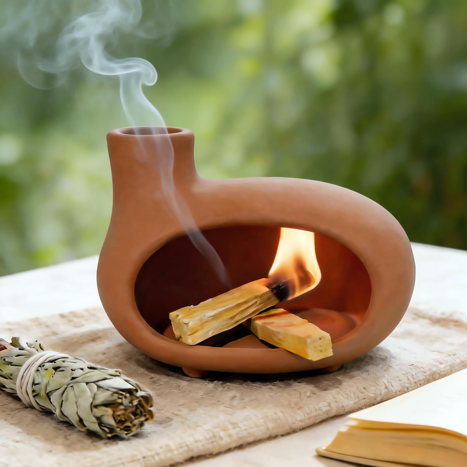 Orange-Red Terracotta Palo Santo Holder, Mini Chiminea Incense Burner