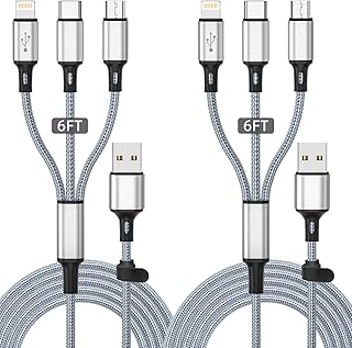 Multi Charging Cable [2Pack 6FT] 3 in 1 Multi Charger Cable Universal Braided Fast Phone Charging Cable with Lightning and Type C Micro USB Connectors Multiple USB Charger Cable for All Cell Phones
