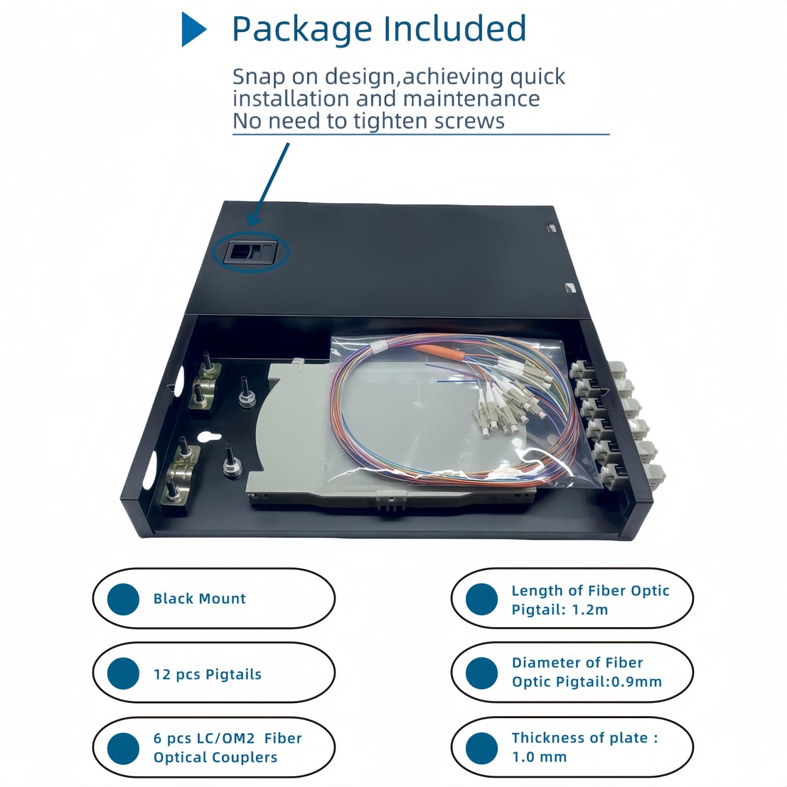 TXWTXPJ-6-Port LC Duplex OM2 Multimode Fiber Enclosure, 12-Core Rack Mount Enclosure with Splice Trays & Couplers & Pigtails for Data Centers