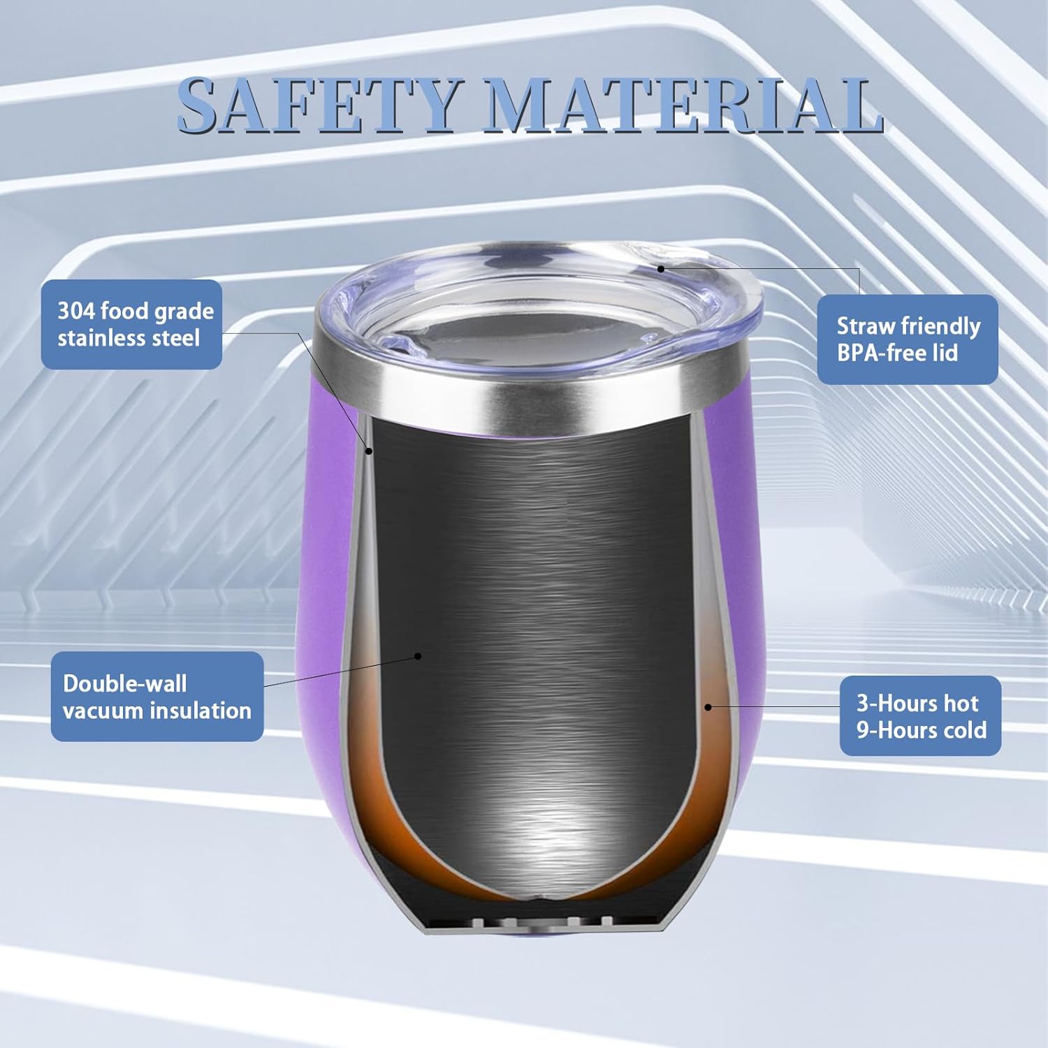 12oz Wine Tumbler with lid, Stainless Steel Travel Mugs Stemless Double Wall Insulated Coffee Cup, Insulated Wine Glasses Travel Tumbler for Cold & Hot Drinks(Purple, 1) - Image 5