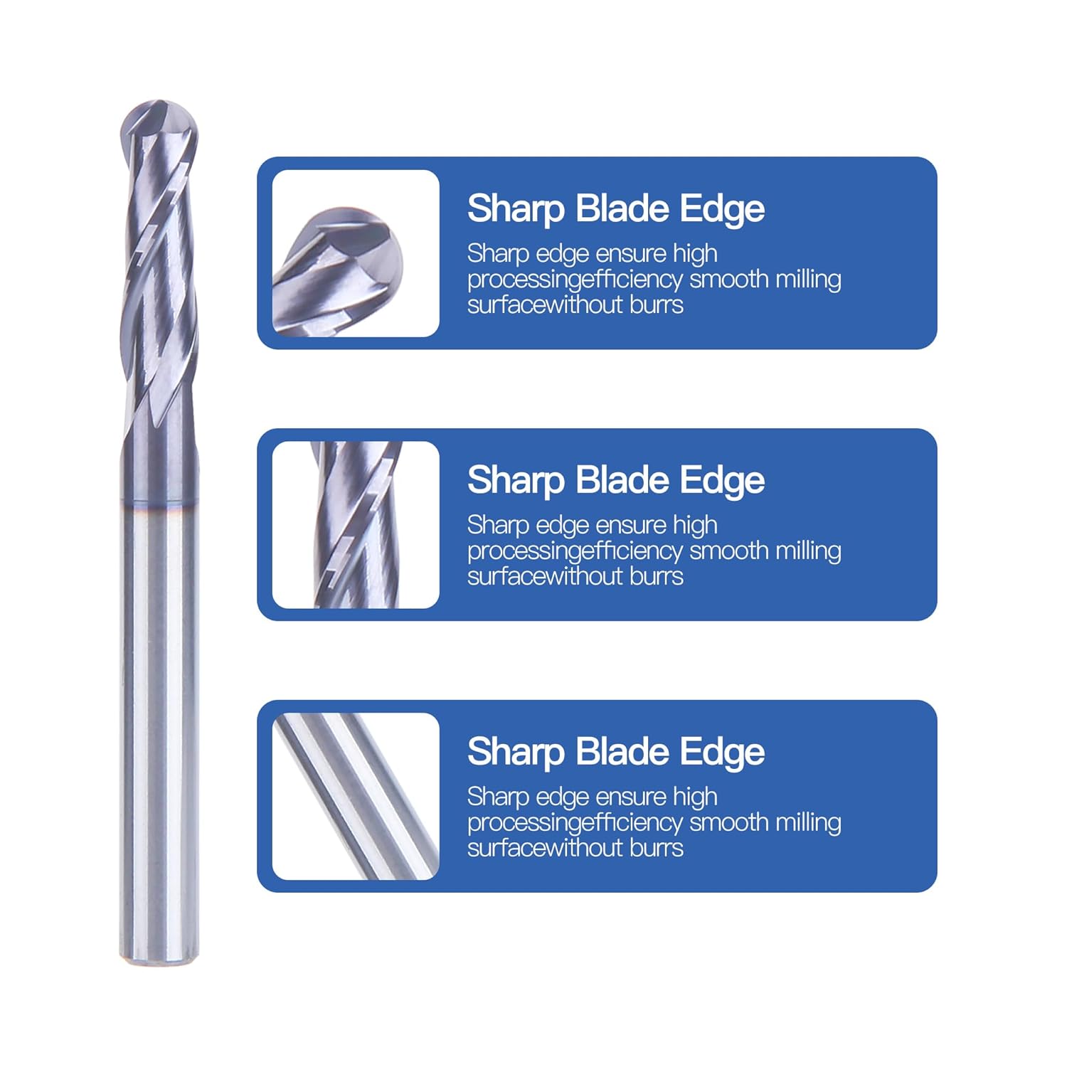 HUHAO 3/16 Inch Ball Nose Carbide End Mill,CNC Cutting Tools for Stainless Steel,Hardened Steels,High Temp Alloys,Medium Alloy Steels, 2 Flute,3/16" Shank