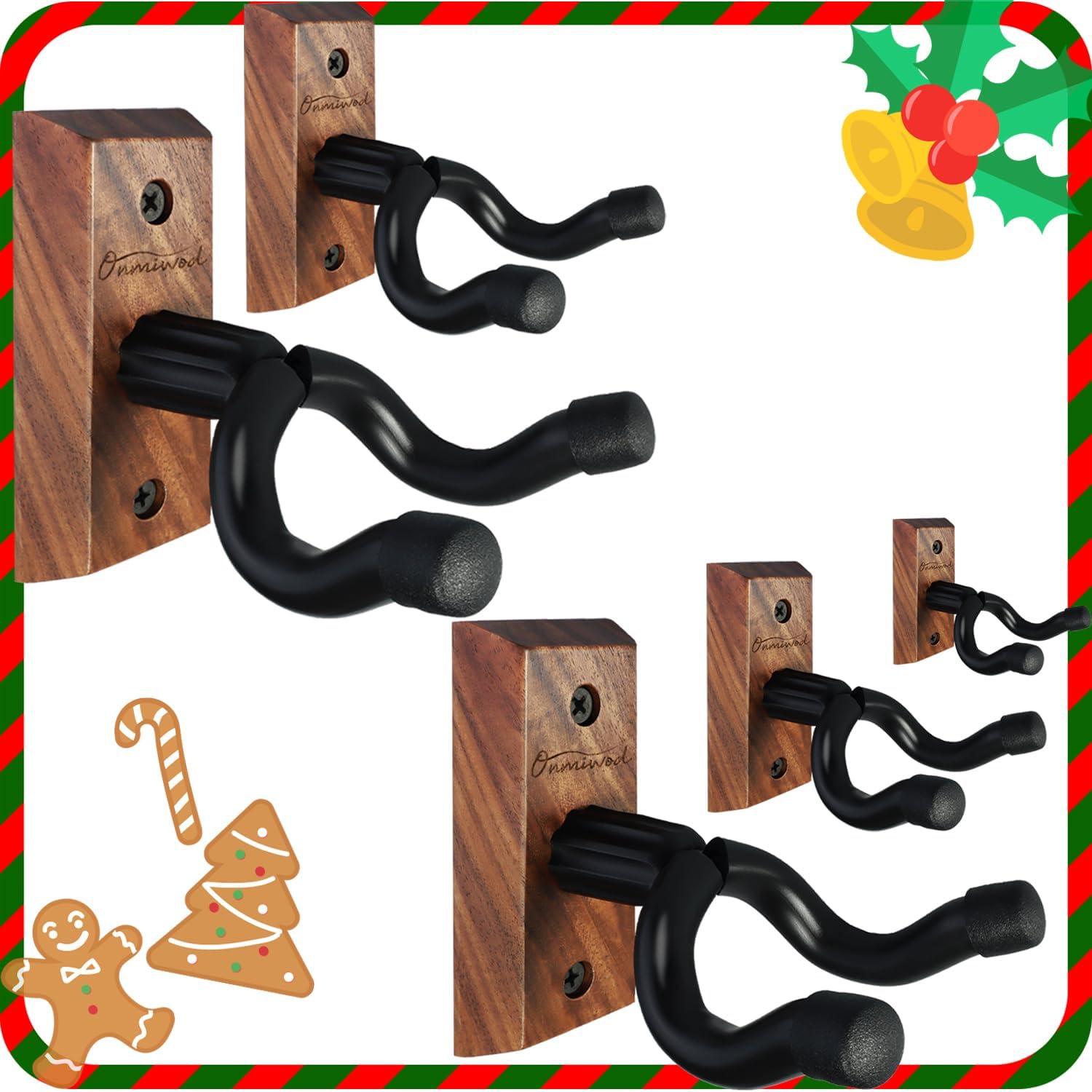 Onmiwod Guitar Wall Mount 5 Pack, Black Walnut Wood Guitar Hanger, U-Shaped Guitar Wall Hanger Wall Mount, Guitar Holder Mount Hook Stand Wall for Acoustic, Electric Guitar, Mandolin, Bass, Banjo