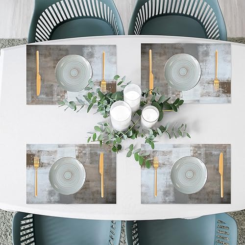 Miniatura 6 de Juego de 4 manteles individuales rectangulares resistentes al calor, diseño de flores negras, rosas, lavables, de plástico, PVC, para mesa de