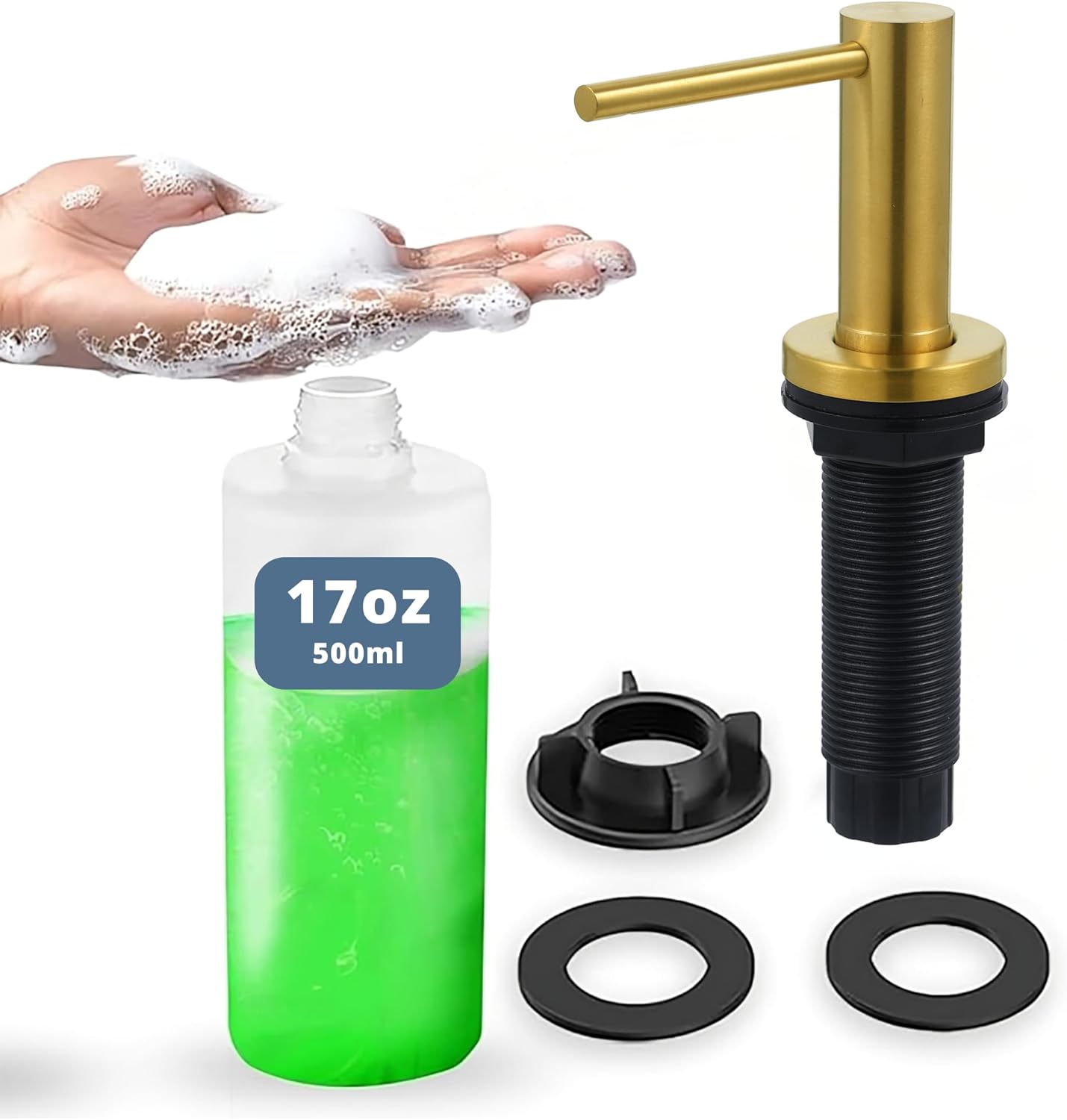 SBEN Kitchen Sink Soap Dispenser – Countertop Pump for Hand Soap or Lotion, Built-in Bottle, Upgraded Stainless Steel Design with Easy Screw Installation (Gold Brushed)