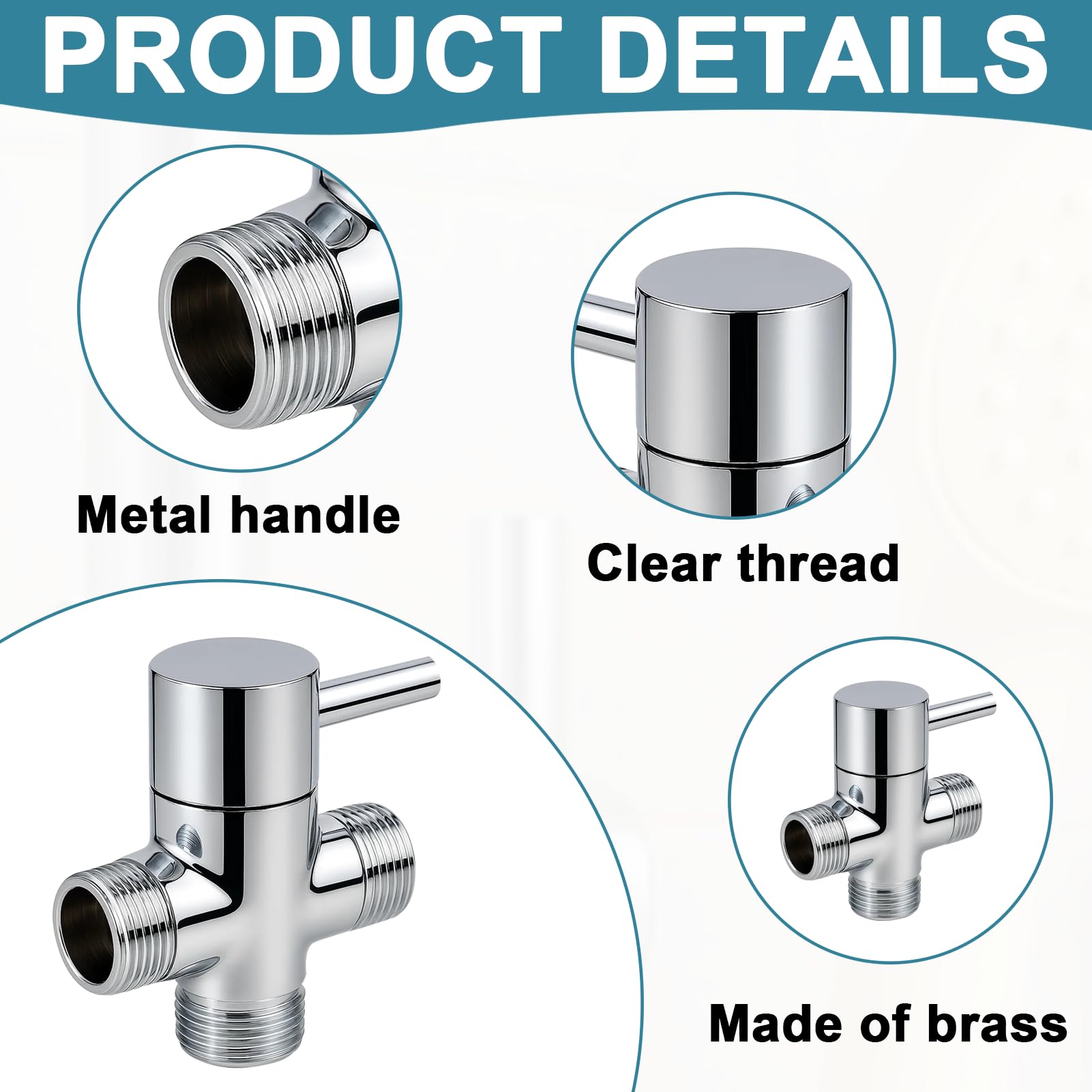 Válvula de conmutación de ducha de 3 vías, adaptador en T de latón de alta calidad para sistemas de ducha, control de agua profesional y desviación, conector universal G 1/2 pulgadas, cromado - 4