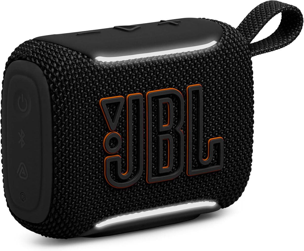JBL Go 5 - Ultra-Portable Waterproof &amp; Drop-Proof Speaker with JBL Legendary Sound &amp; Ambient Edge Lighting, AirTouch Instant Stereo Pairing or Link Multiple Compatible Speakers via Auracast™ (Black)