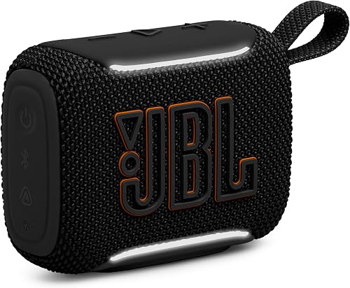 JBL Go 5 - Ultra-Portable Waterproof & Drop-Proof Speaker with JBL Legendary Sound & Ambient Edge Lighting, AirTouch Instant Stereo Pairing or Link Multiple Compatible Speakers via Auracast™ (Black)