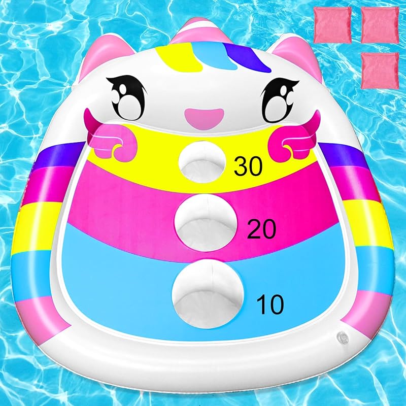 Juguetes de pileta para niños Juegos inflables flotantes de tablero Cornhole de pileta de unicornio | Divertido juego de natación al aire libre para adultos y familia, regalo genial de fiesta de verano para niños de 6 7 8 9 10 12 años