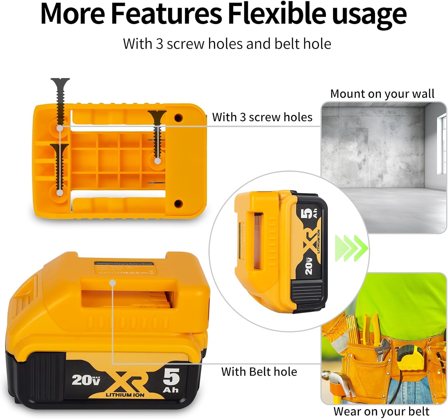 Battery Adapter Compatible with Dewalt 18V/20V Battery Adaptor with USB Charger & Type-C PD Power Source Charger for 20v 18V MAX Lithium Batterie(Adapter Only) - Image 4