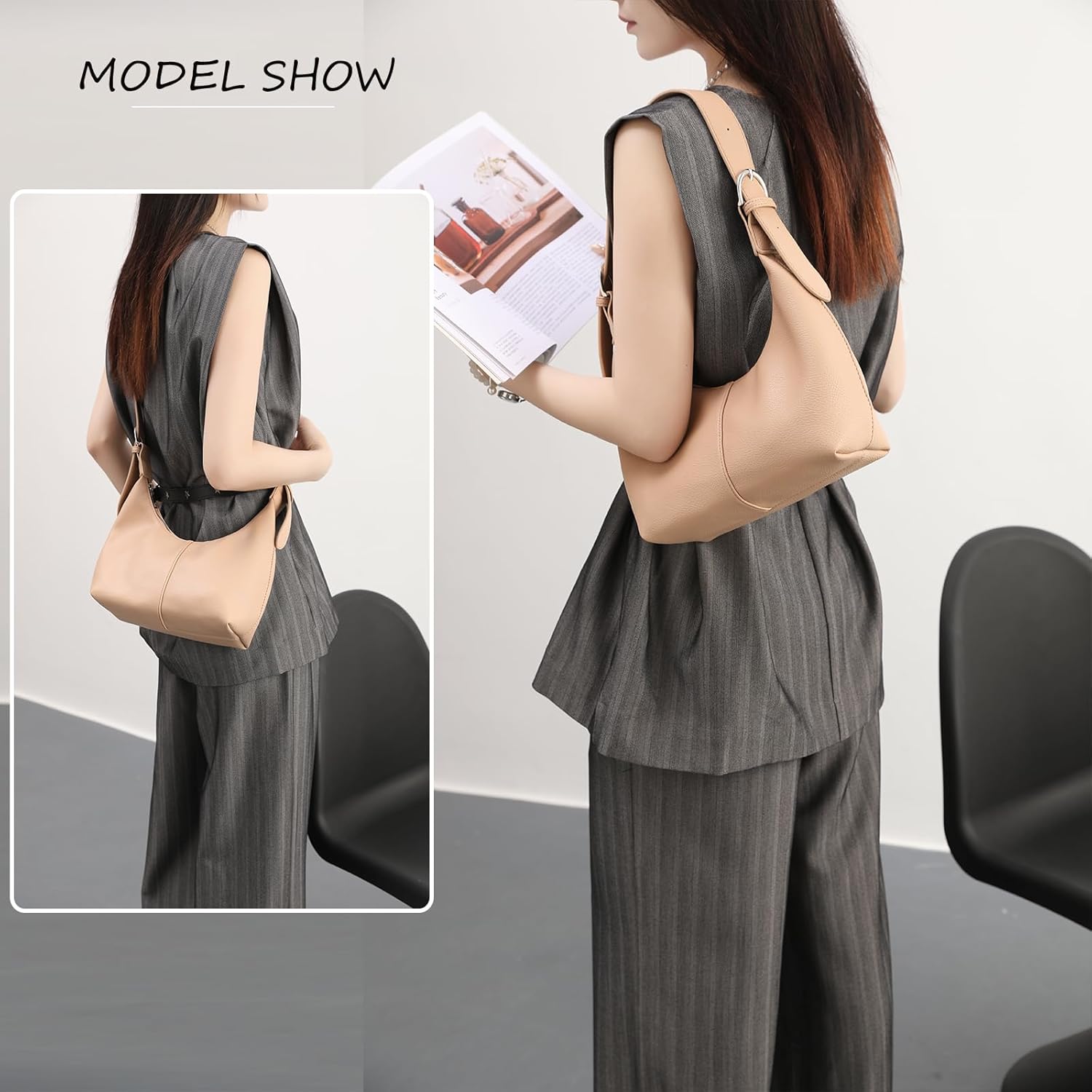 NIUEIMEE ZHOU Hobo Bags for Women Soft Vegan Leather Crescent Shoulder Handbag Slouchy Tote Crossbody Purses - Image 2