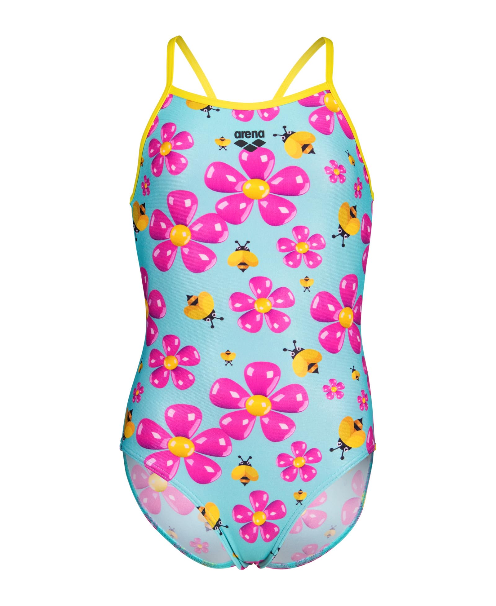 Performance Girls' Junior Spring Light Drop Back Swimsuit Polyester One Piece Easy Wear Youth Pool Bathing Suit Quick Drying Long Lasting, Water Multi Blue/Yellow Star, US Size 14-16 Jr/30