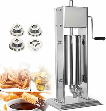 Commercial Churro Machine, Hand Crank Stainless Steel Churro Maker with 4 Nozzles, Vertical Type Manual Spanish Donuts Churro Filler Machine for Restaurants Cafeterias Bakeries3l