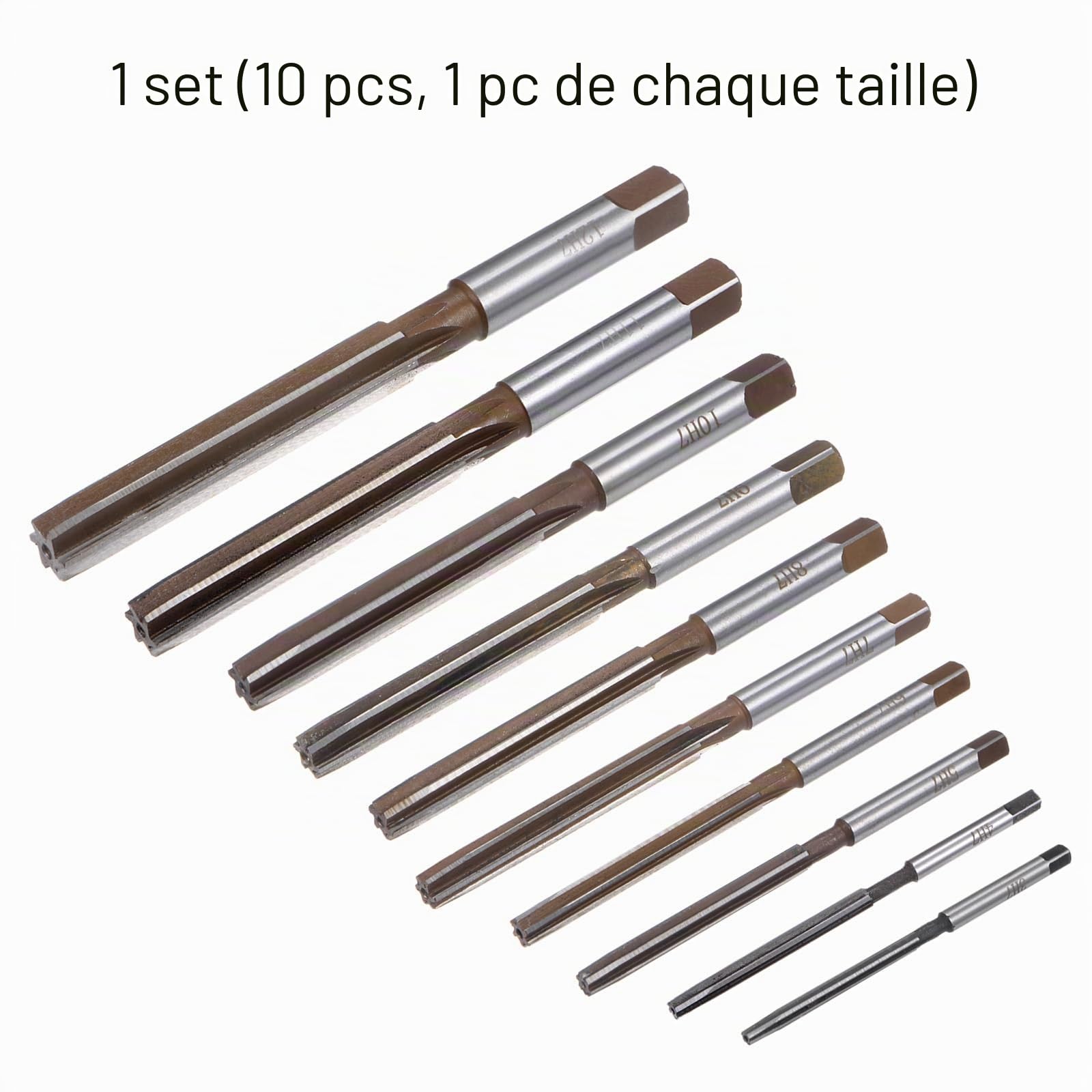 QUARKZMAN 10Pcs Jeu de Alésoirs à Main 3mm 4mm 5mm 6mm 7mm 8mm 9mm 10mm 11mm 12mm H7 Alésoir en Acier Allié Métrique à Flûtes Droites Outil de Coupe en Acier pour le Métal le Bois