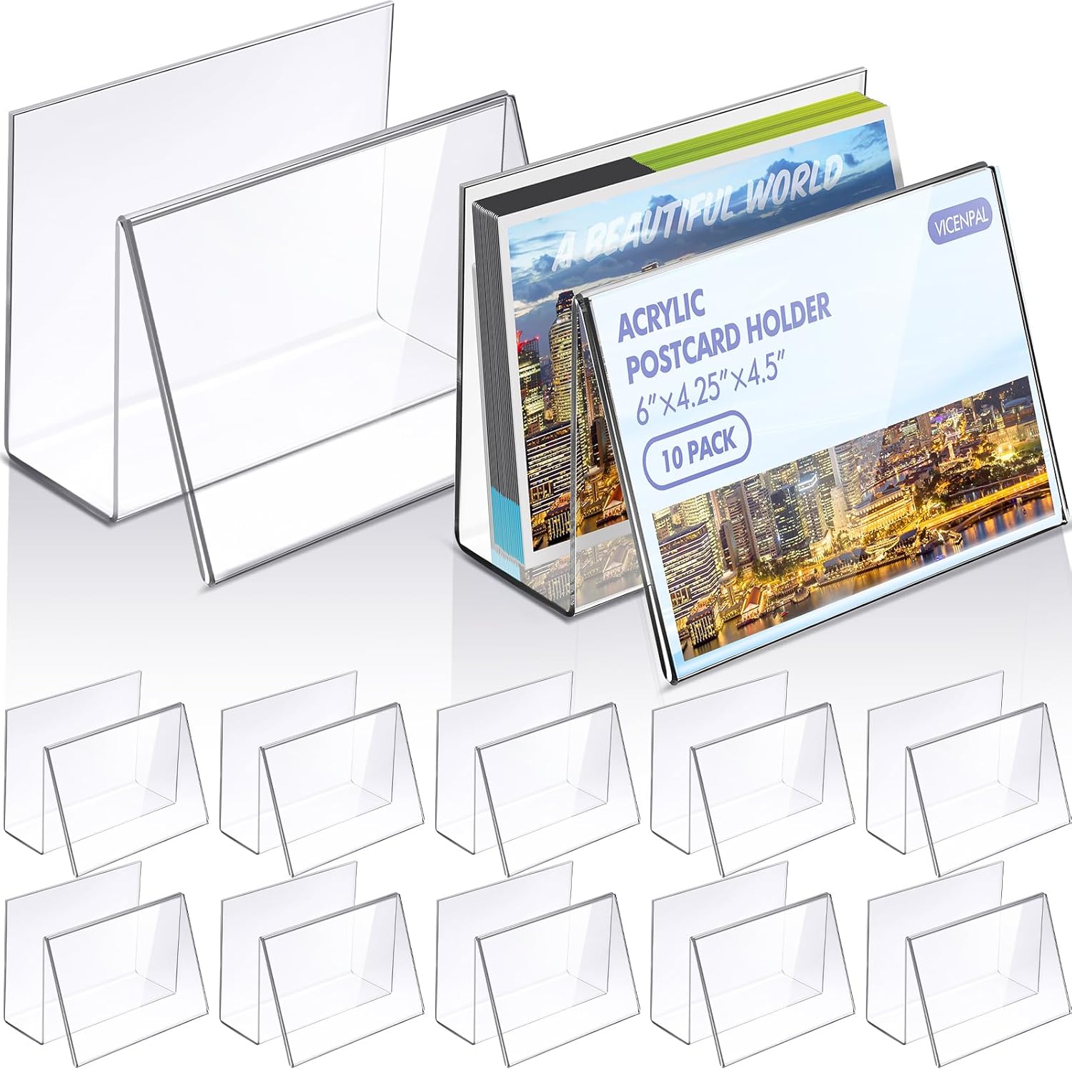 Crtiin 10 Pcs Clear Acrylic Postcard Display Holder Business Card Holder Greeting Card Display Clear Business Stand Rack for Index Organizer Desk Table Home Office, 6 x 4.25 x 4.5 Inches