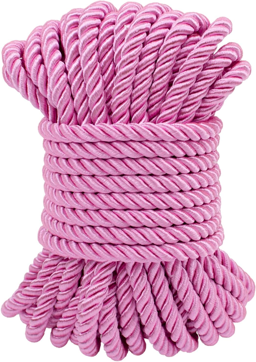Pink Twisted Cord Rope 7mm x 10m, 3-Ply Polyester Cord Soft Craft Rope Satin Cord Trim, Decorative Twisted Macrame Cord for DIY Craft Curtain Tieback Honor Cord Gift Bags Home Decor