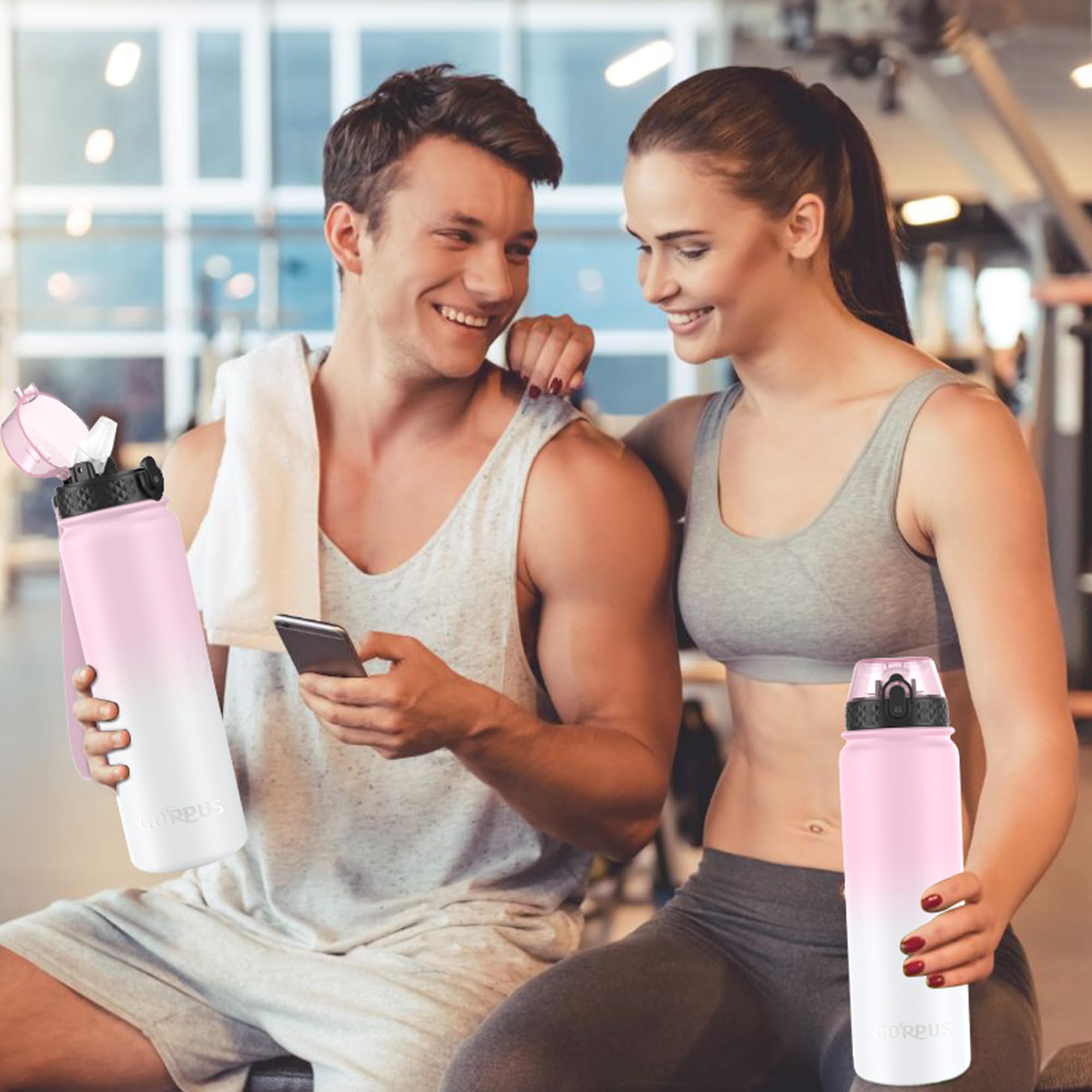 GOPPUS 1L/32oz Stainless Water Bottle with Straw Double Wall Insulated Bottles with Strap Reusable Vacuum Thermal Flask Leakproof Keep Cold Drinks Bottles with Flip Top Lid for Gym Men Women BPA Free - Image 8