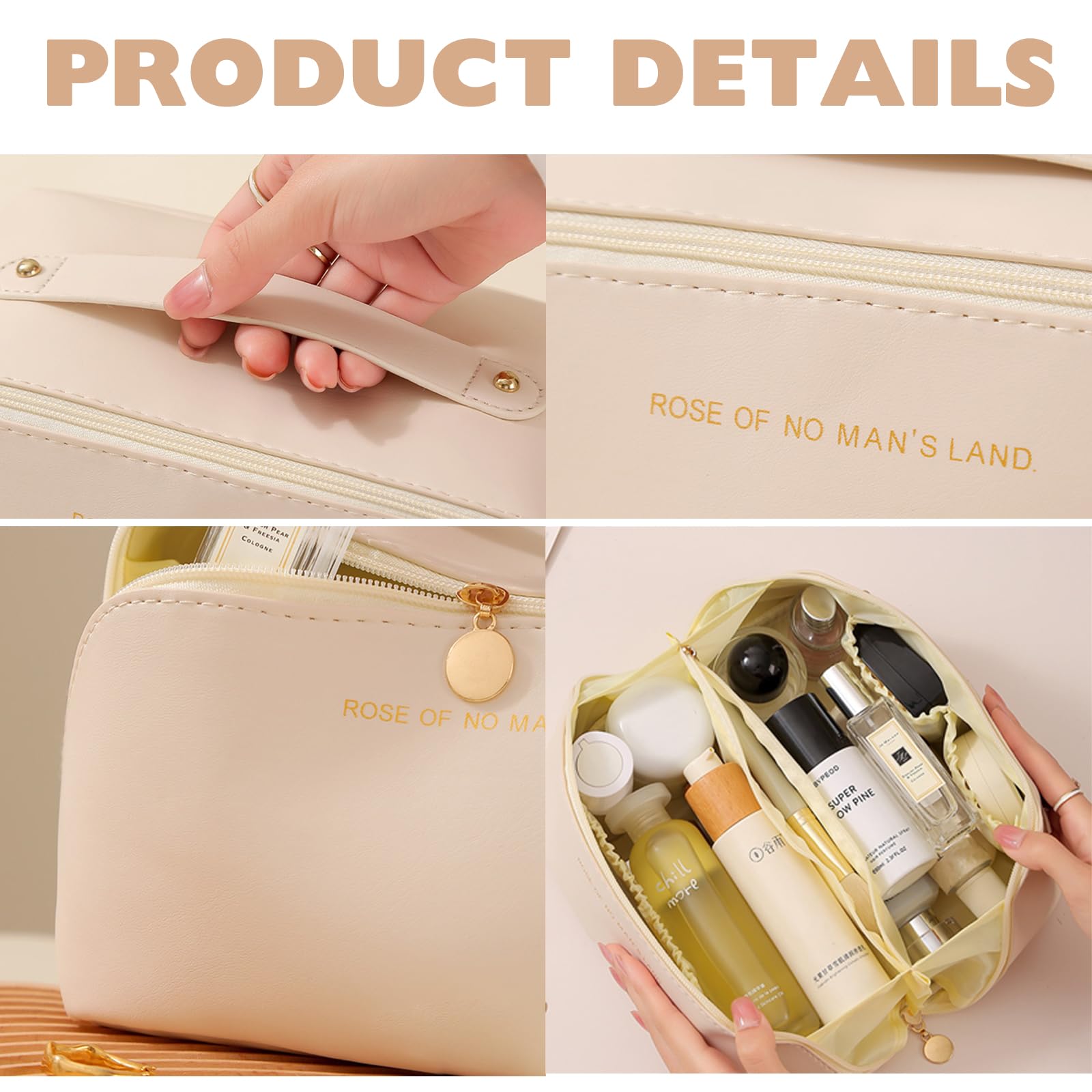 KASESSS 2 PCS Makeup Bag Portable, Make Up Bag Waterproof, Large Capacity Wash Bag, Toiletry Bag PU Leather - Image 4