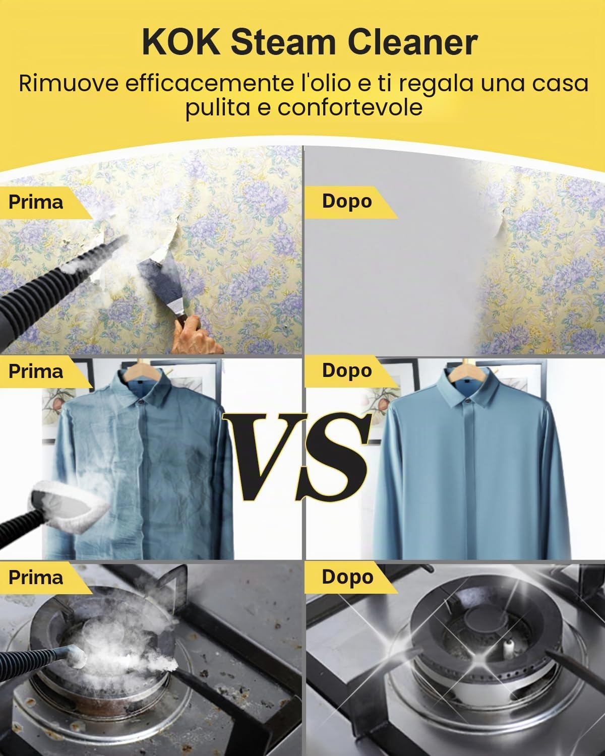 KOK Pulitore a vapore portatile, Pistola a Vapore, pulitore a vapore multiuso ad alta temperatura con 10 accessori, per cucina, bagno, pavimenti, interni auto, pulizia senza sostanze chimiche